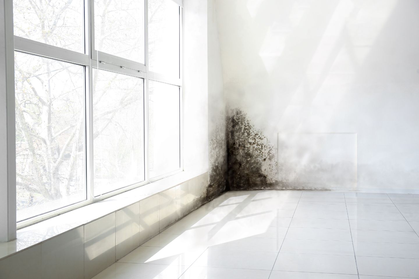 A room displaying heavy mold on the walls, illustrating the necessity for professional mold removal services in Irvine, CA.